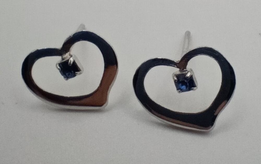 Sterling Silver Sapphire Heart Earrings